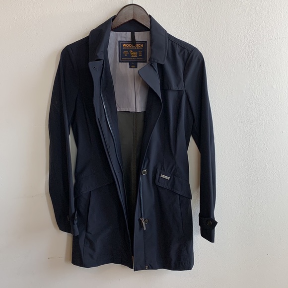 Woolrich Navy Short Trench Raincoat - Picture 4 of 14
